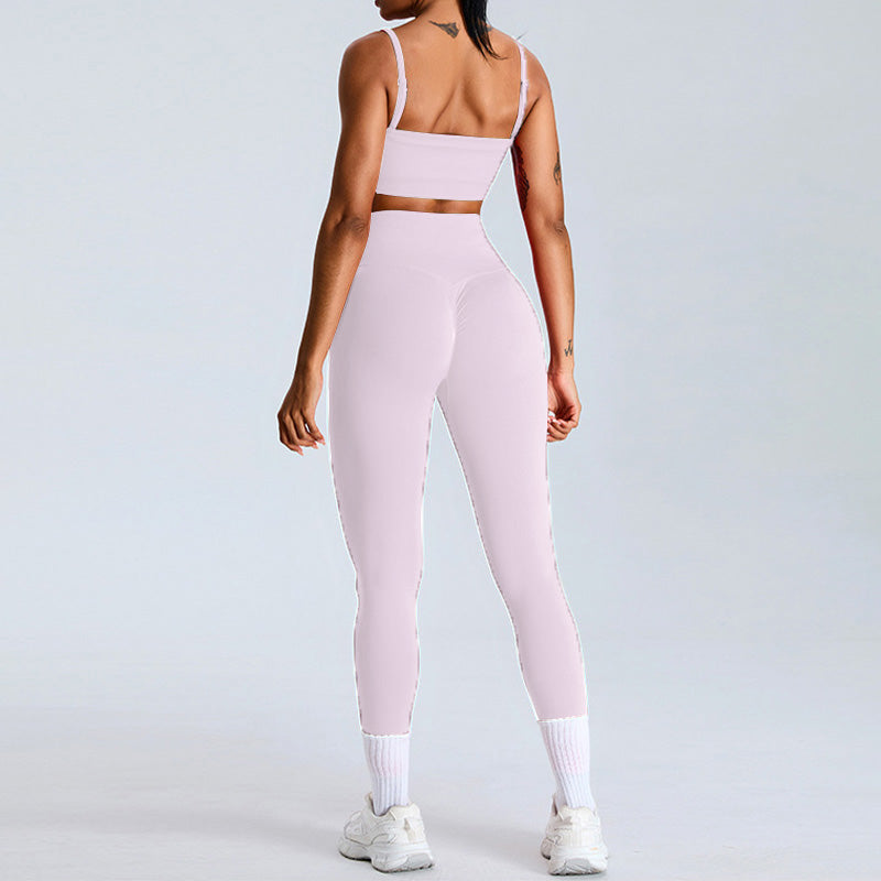 Seamless removable strap yoga bra and legging set