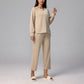 Modal Round Neck Casual Sports Long Sleeves + High Waist Cropped Straight Pants Set