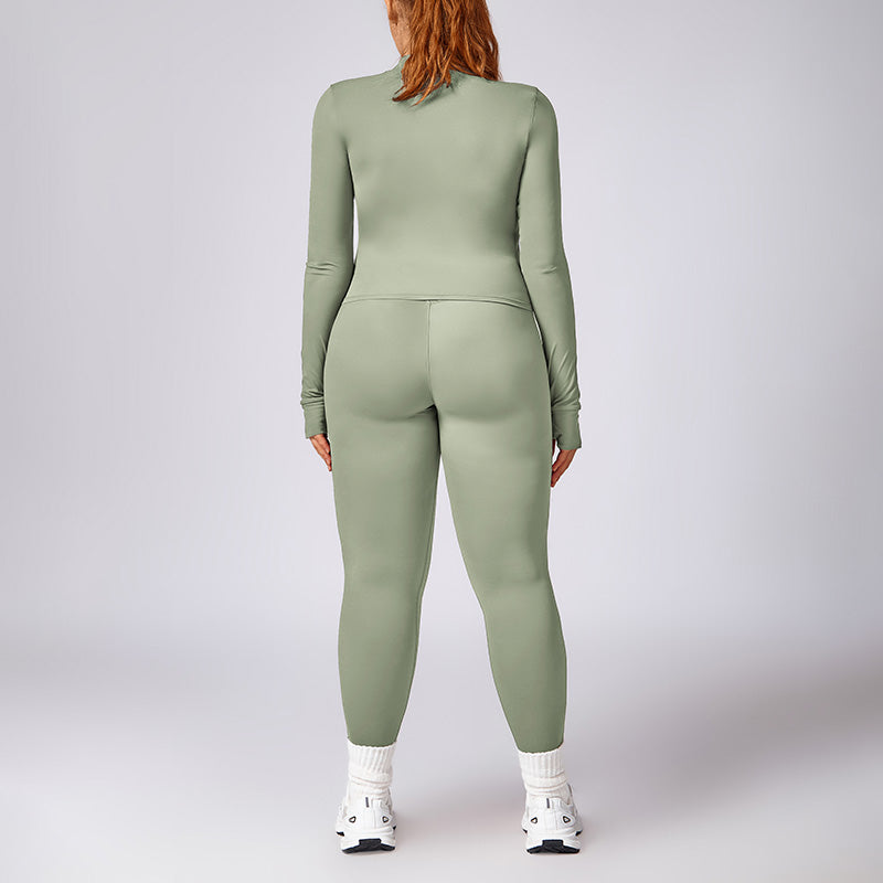 Plus Size Quick Dry Zip-Up Sports Long Sleeve + legging 2-piece set