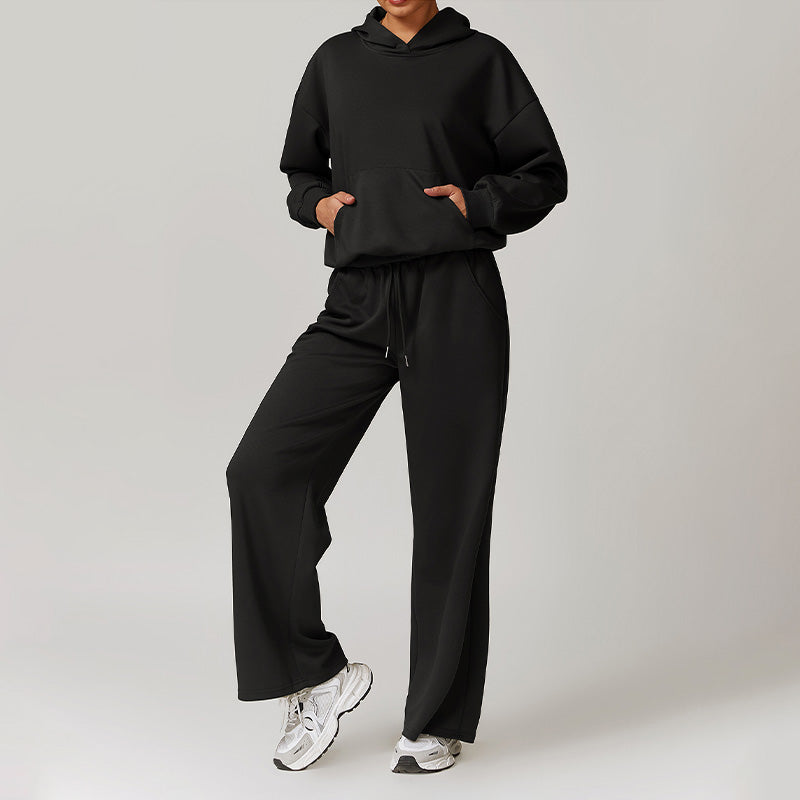 Casual Sports Hoodie Sweatshirts And Straight Leg Sweatpants Set