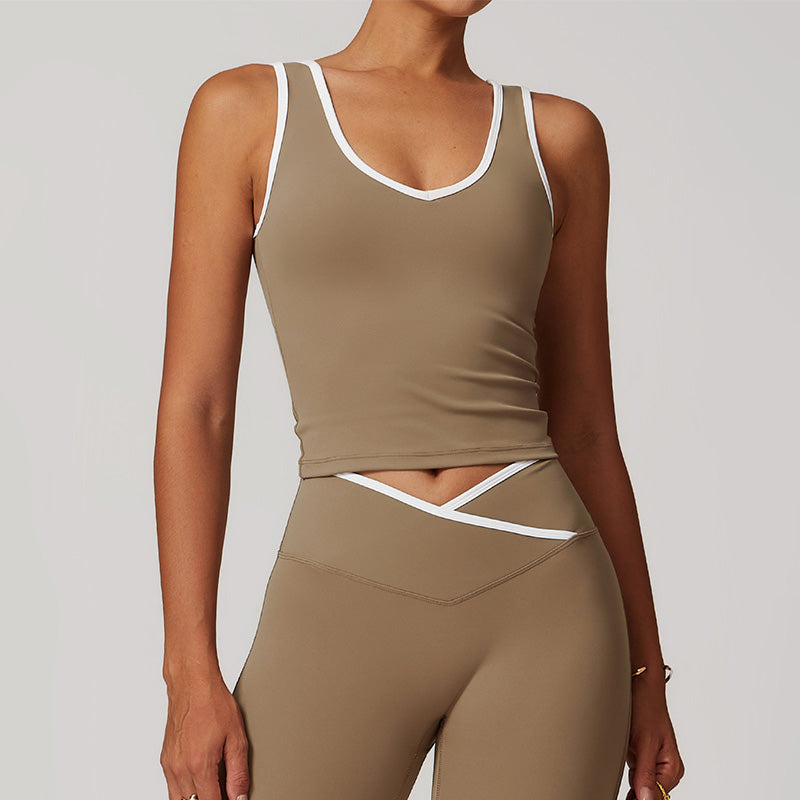 Tight nude contrasting color sports tank top