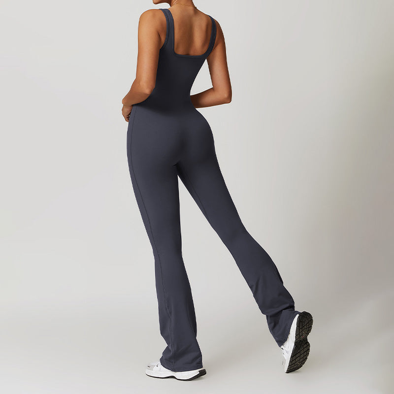 Tight fitting quick drying flared leg yoga jumpsuit