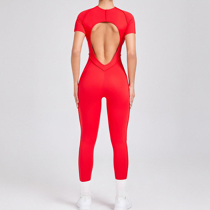 Short-sleeved backless leggings bodysuit