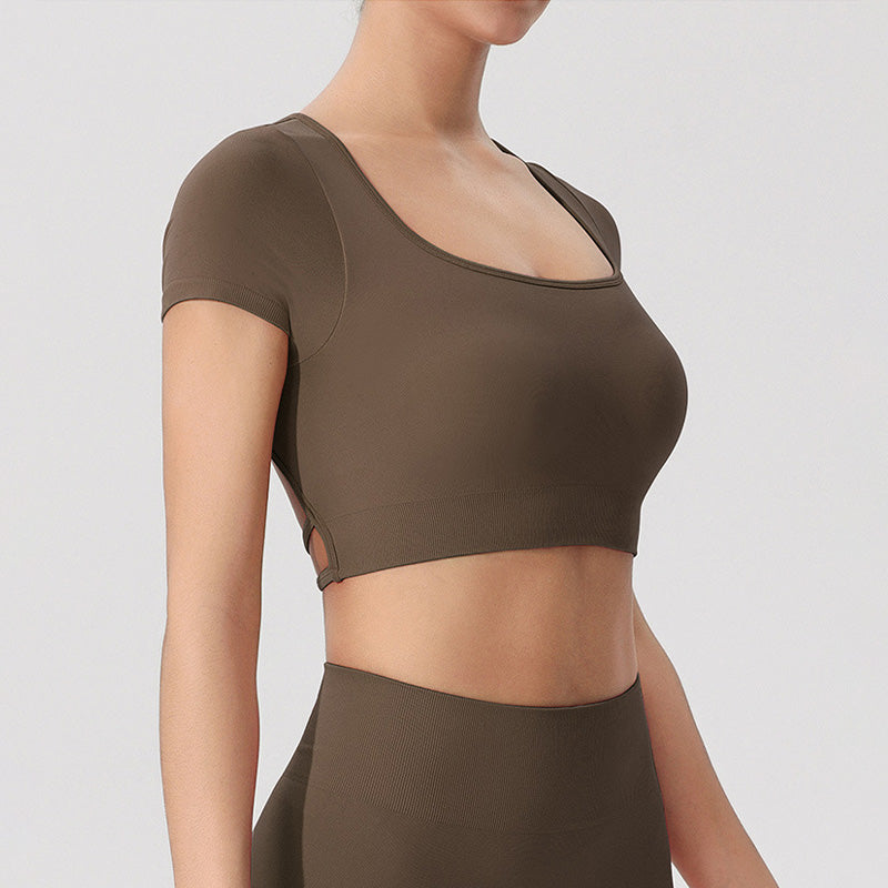 Seamless Cross Back U Neck Yoga Crop Top