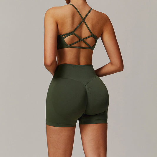 Seamless High-waisted Yoga Bra +Shorts 2 Pieces Set