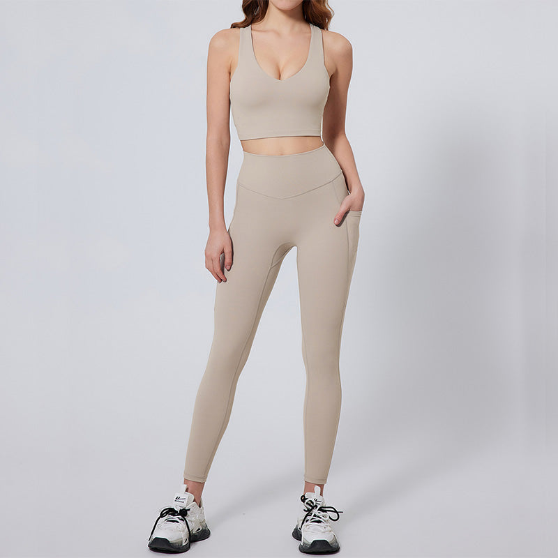 Ultra-soft High-waisted Pockets Gym Bra & Sports Leggings Sets