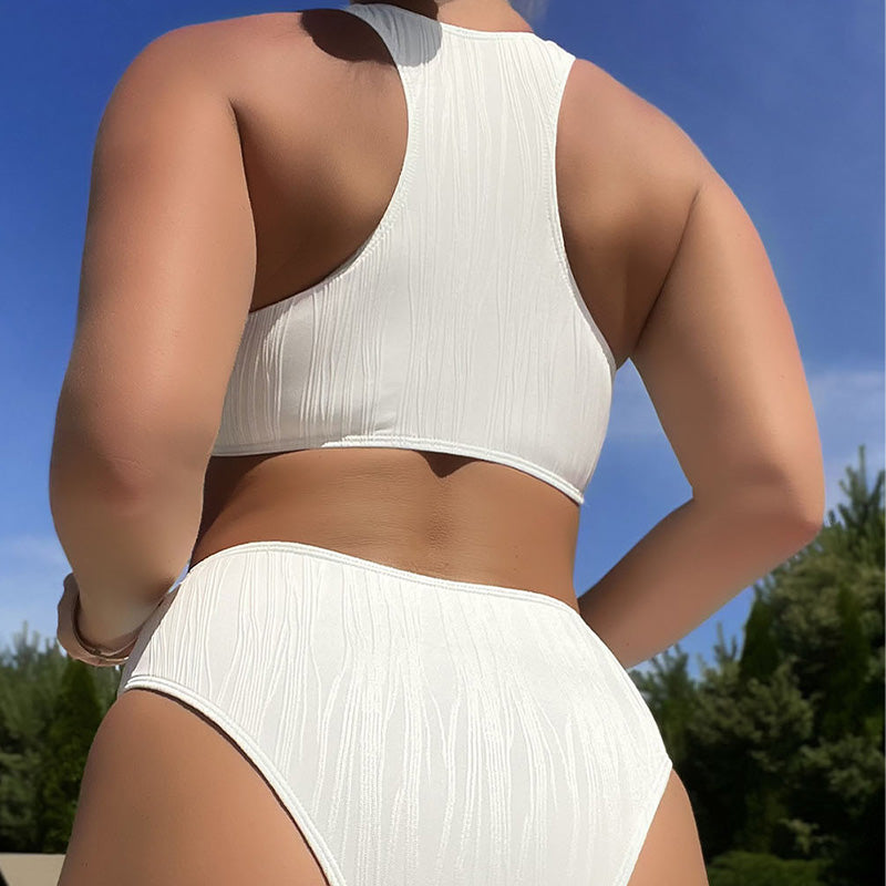 Zip up Racerback Swim Top High Waisted Bikini