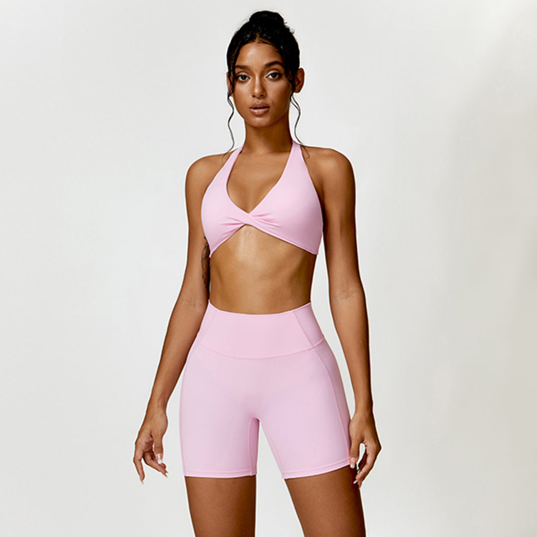 Quick-drying halterneck bra & sports shorts 2-piece set