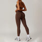 Nude Hollow out Fitness Bra + High waist leggings 2-pieces set