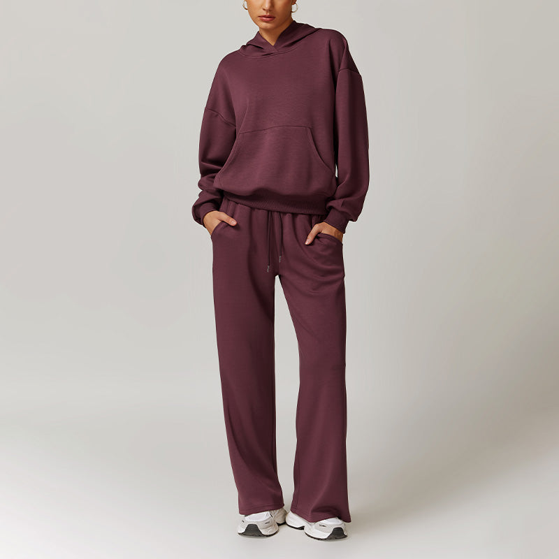 Casual Sports Hoodie Sweatshirts And Straight Leg Sweatpants Set