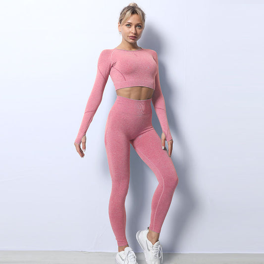 Gym short long-sleeved top + Legging 2-piece set