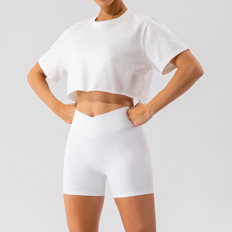 Solid color cropped sports T-shirt