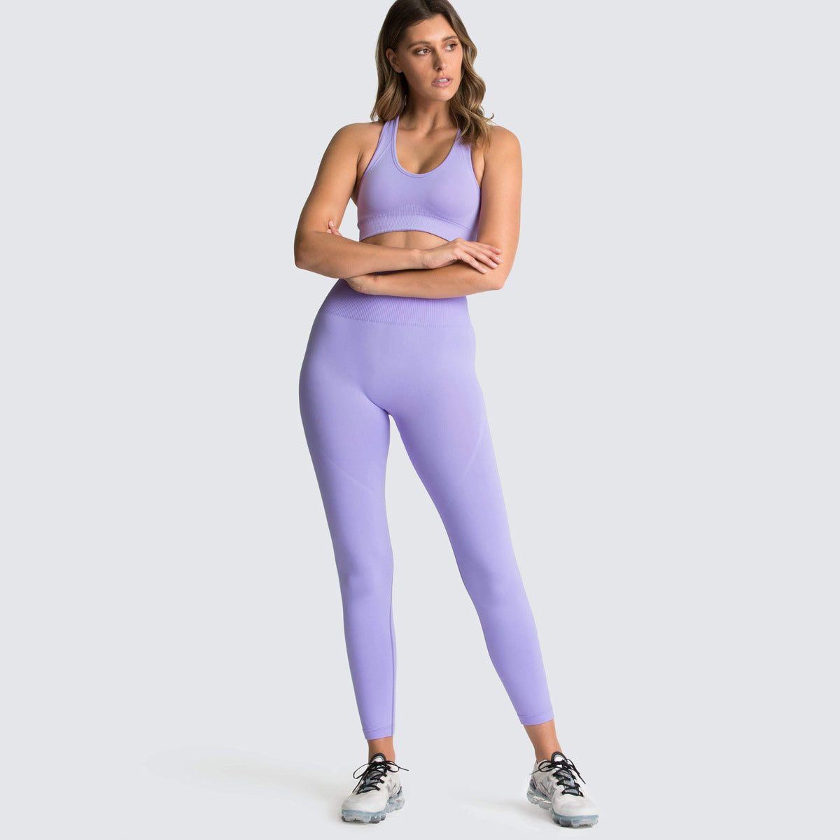 Ensemble 2 pièces de fitness sportif de couleur unie