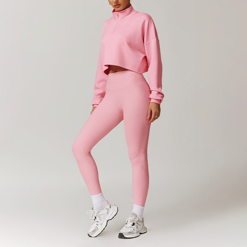 Loose Half Zipper Long Sleeve Sweatshirt And Legging 2-Piece Set