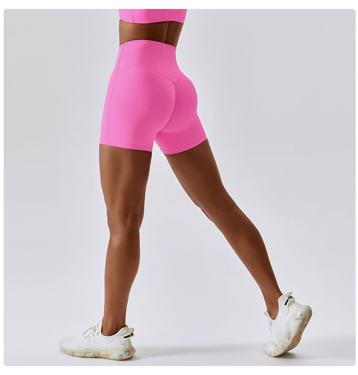 Solid color high-waisted sports shorts