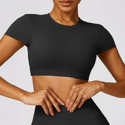 Cross Backless Short Sleeve Sports Crop Top