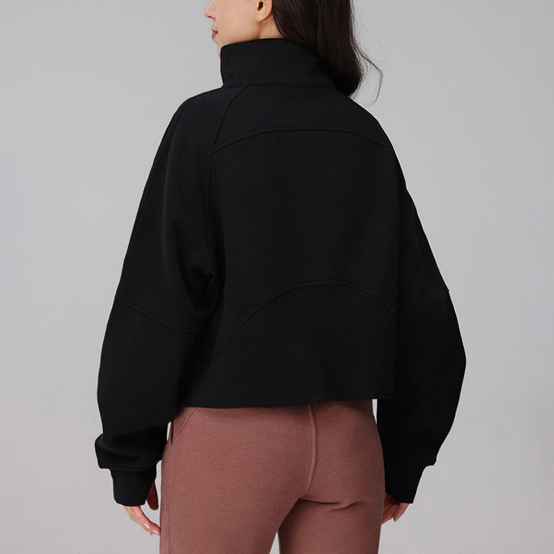 Half zipper thickened warm loose sweatshirt jacket