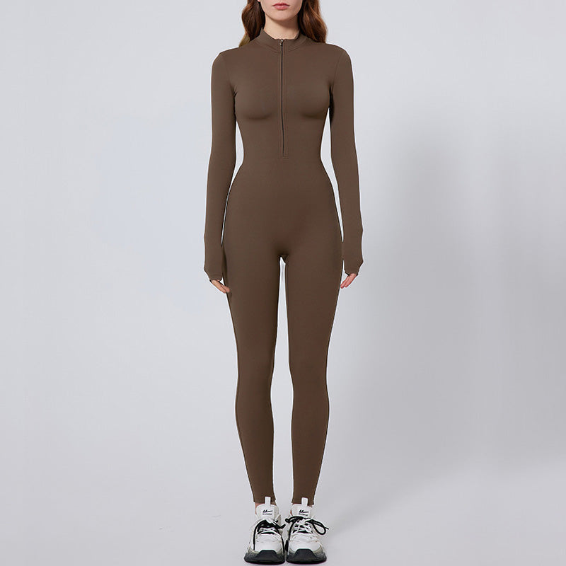 Ultra-Soft Zipper Long Sleeve Gym Yoga Jumpsuits