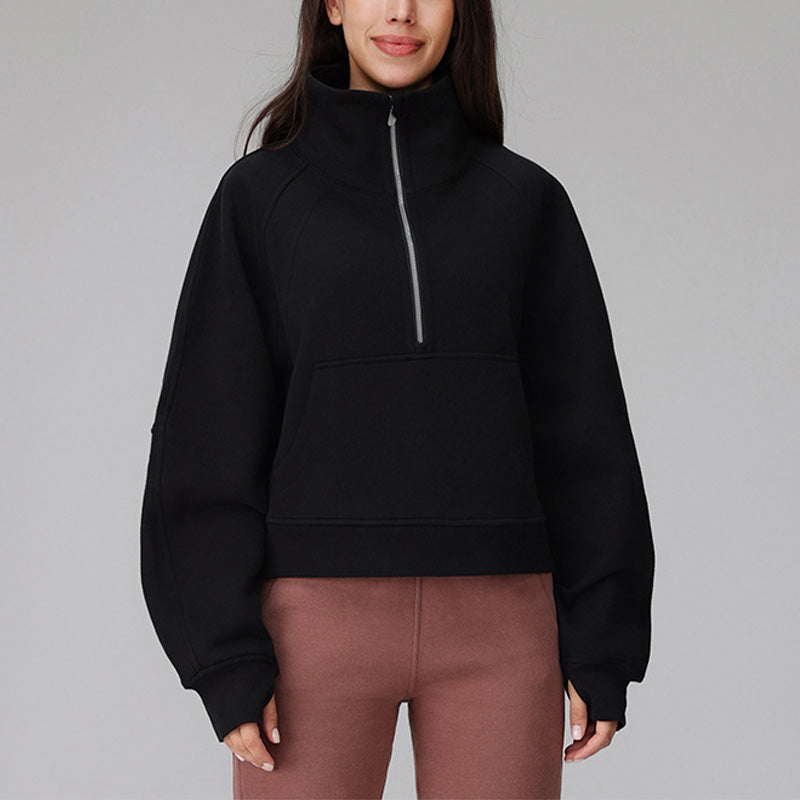 Half zipper thickened warm loose sweatshirt jacket