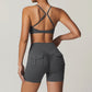 Naked cross-beautiful back yoga bra + high waist yoga shorts with cargo pockets