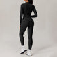 Long sleeve and stand-up collar top + High-waisted leggings 2-piece set