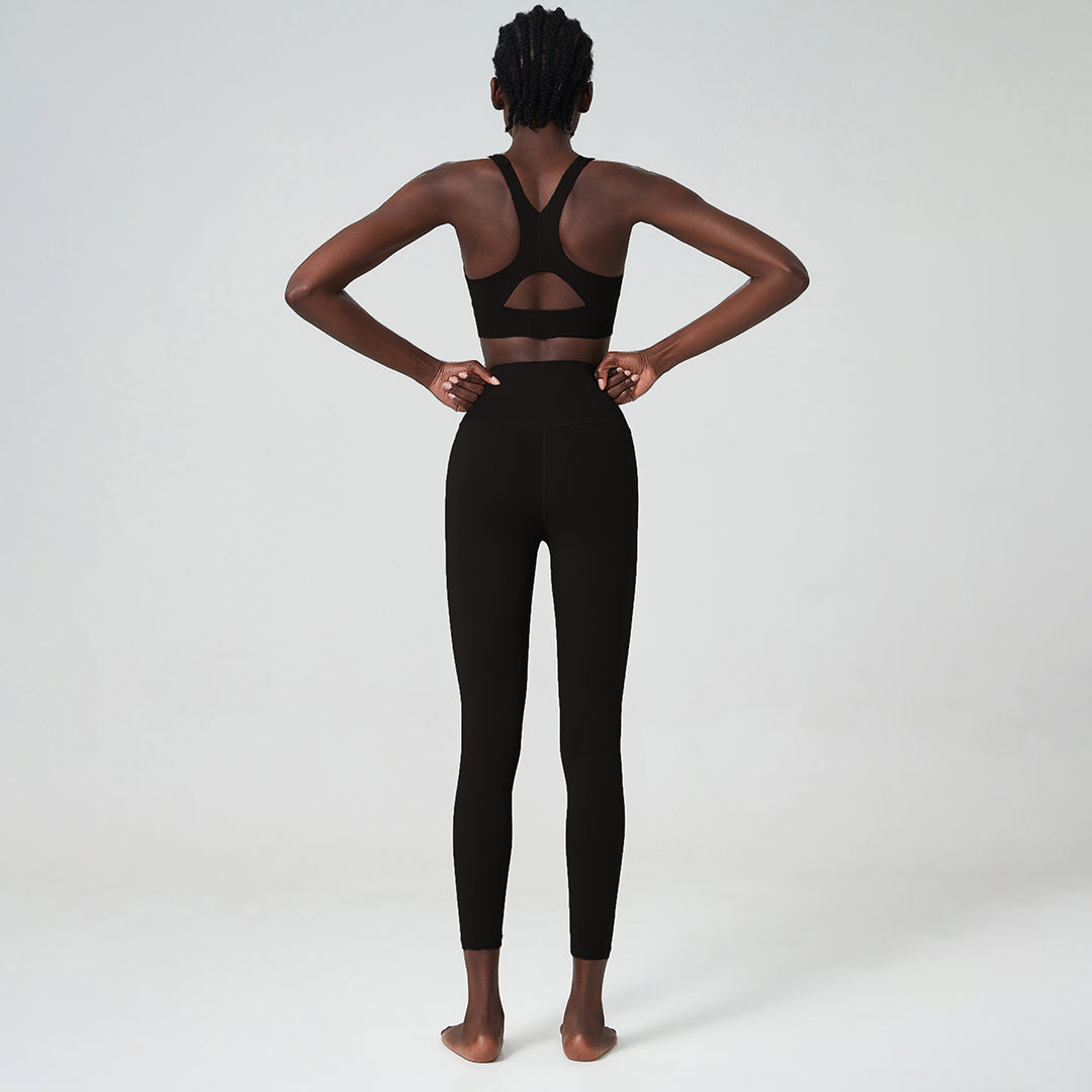 Cross-back solid color yoga two-piece set
