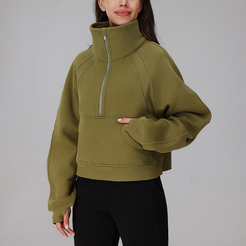 Half zipper thickened warm loose sweatshirt jacket