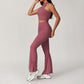 Solid Color Wide Strap Sports Tank Top + Flared Leg Pants 2-piece Set