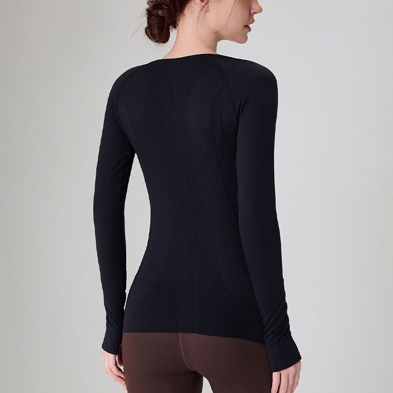 Autumn seamless nude breathable round neck running sports top