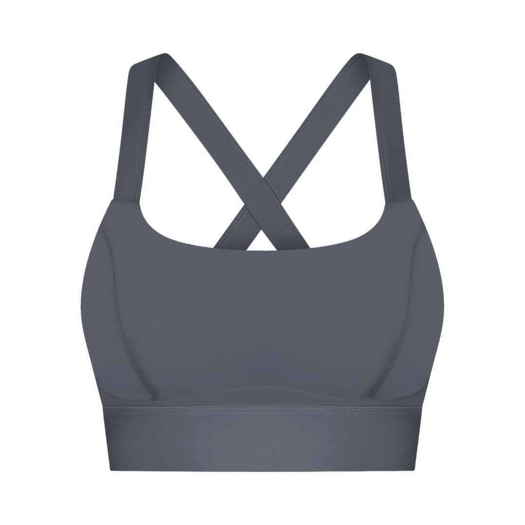 Solid back cross-buckle sports bra