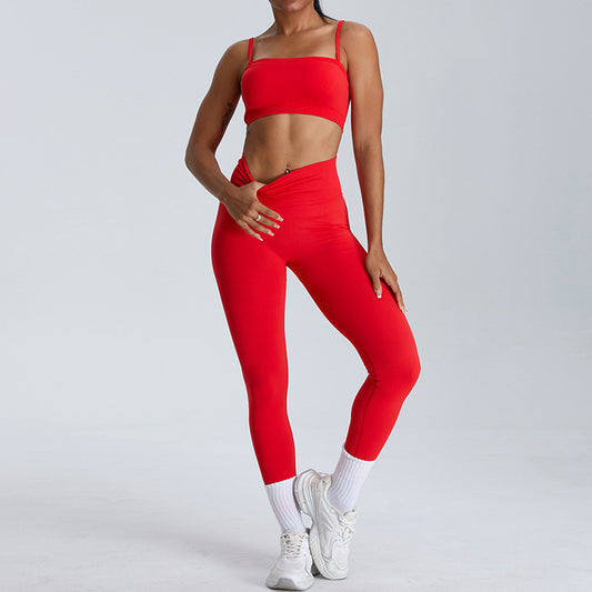 Seamless removable strap yoga bra and legging set