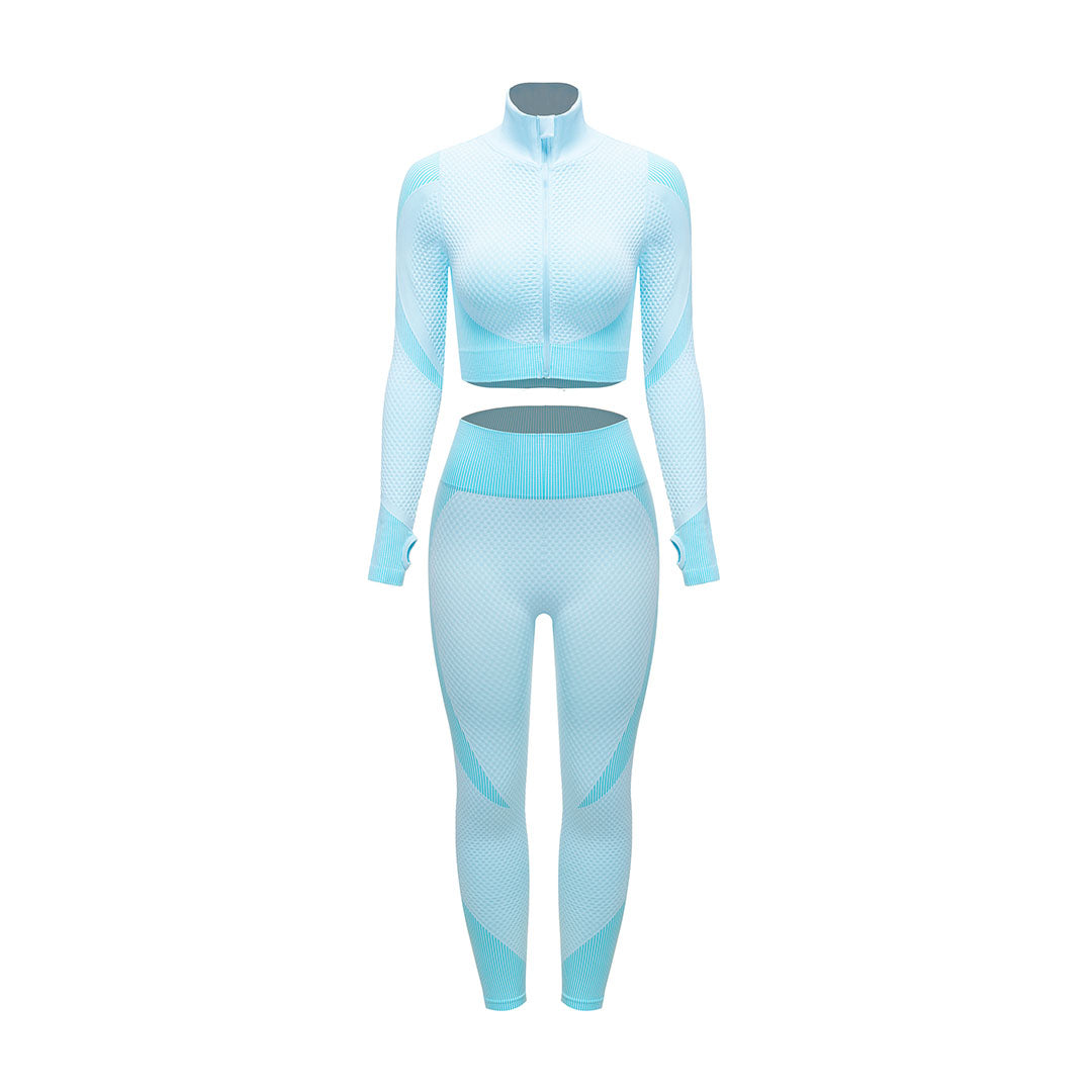 Long-sleeved top + sports bra + Legges three-piece set