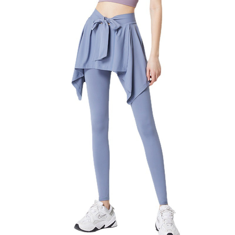 Solid high-rise strappy fake two-piece sports leggings