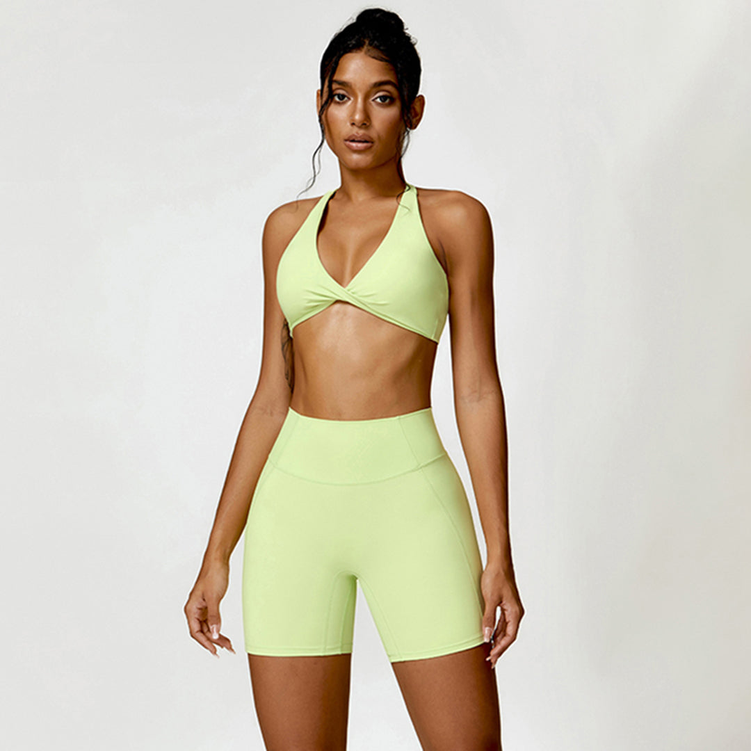 Quick-drying halterneck bra & sports shorts 2-piece set