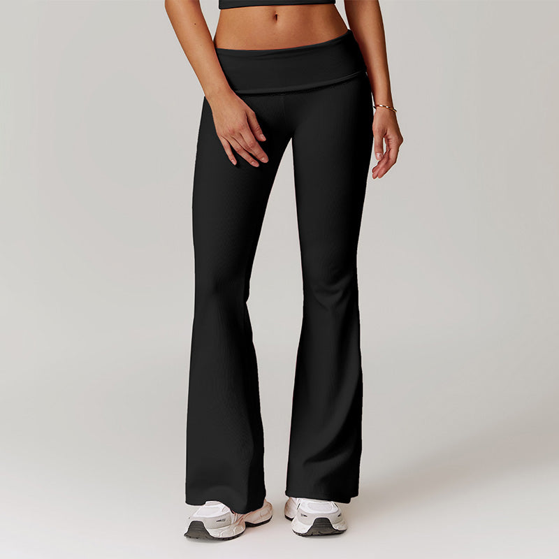 Skinny high-waisted lace-trimmed yoga flared pants