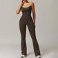 Hollow back yoga suit hip-lifting pleated flared jumpsuit