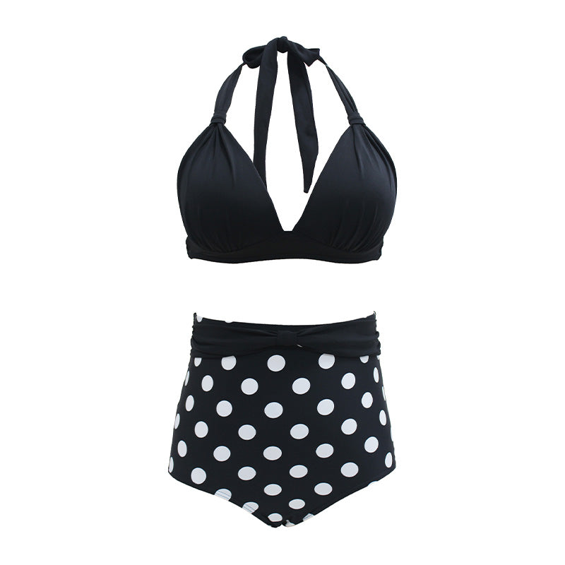 Polka dot plus size high waist swimsuit with straps