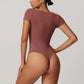 Quick-Dry V Neck Short Sleeve Thong Bodysuits