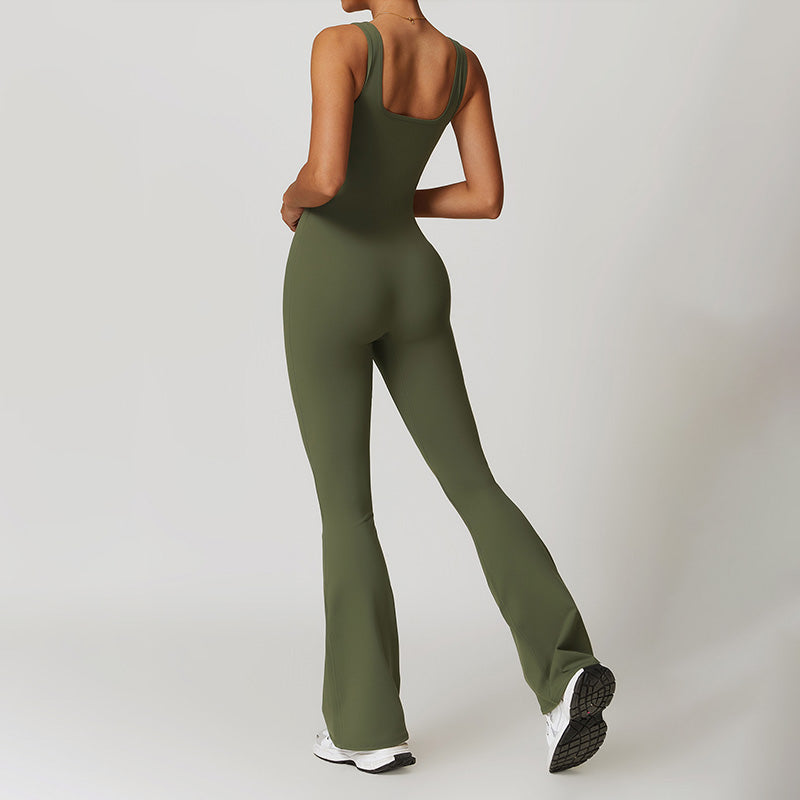 Tight fitting quick drying flared leg yoga jumpsuit