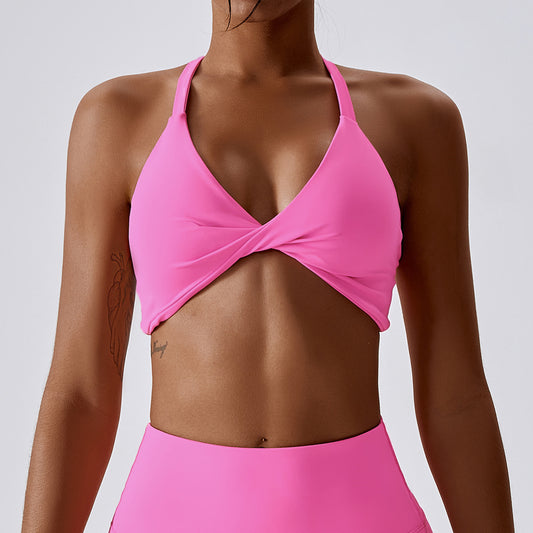 Soutien-gorge de sport dos croisé de couleur unie