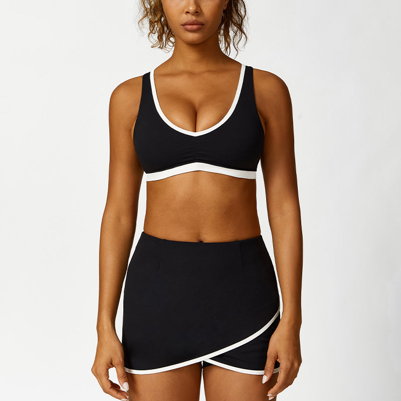 Ultra-Soft Cross Back Gym Bra + Skirts Yoga Set