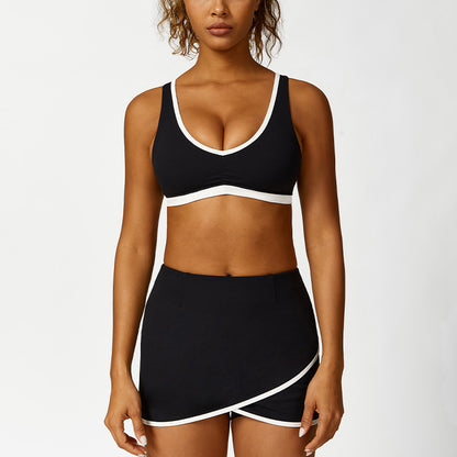 Ultra-Soft Cross Back Gym Bra + Skirts Yoga Set