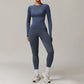 Threaded seamless long-sleeved top+ tight leggings 2 pieces set