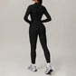 stand collar Full Zipper Fitness jacket + High waist leggings 2 piece set