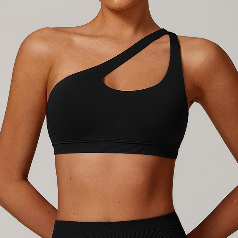 Seamless one shoulder Hollow out Fitness Bra