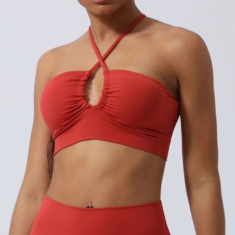 Slim strap cross-cutout gathered sports bras