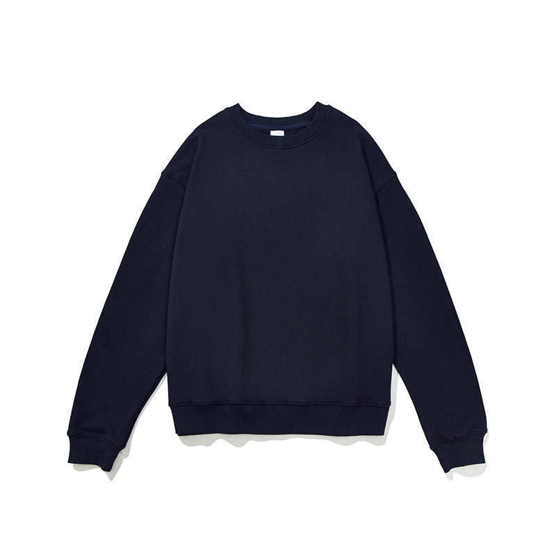 Retro cotton solid color crew neck sweatshirt