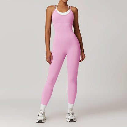 Sports One-Piece Cross Back Fitness Jumpsuits