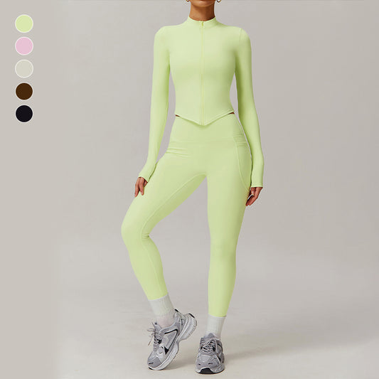 Long Sleeve Fitness jacket + High waist leggings 2-piece set