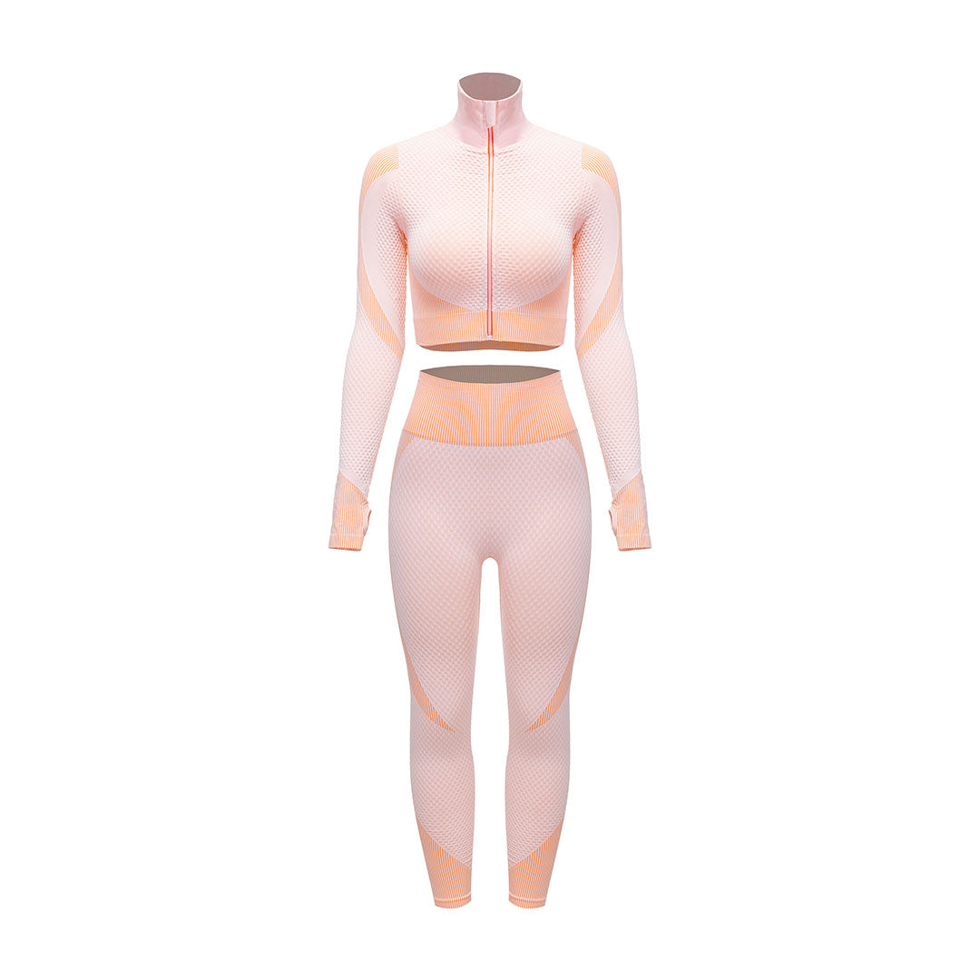 Long-sleeved top + sports bra + Legges three-piece set